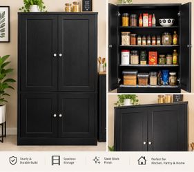 Black Freestanding Kitchen Pantry Cabinet