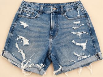 Distressed High-Rise Denim Shorts