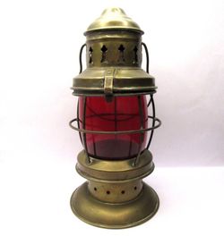 Brass Yankee Engineer's Lantern with Ruby Red Globe -No Markings