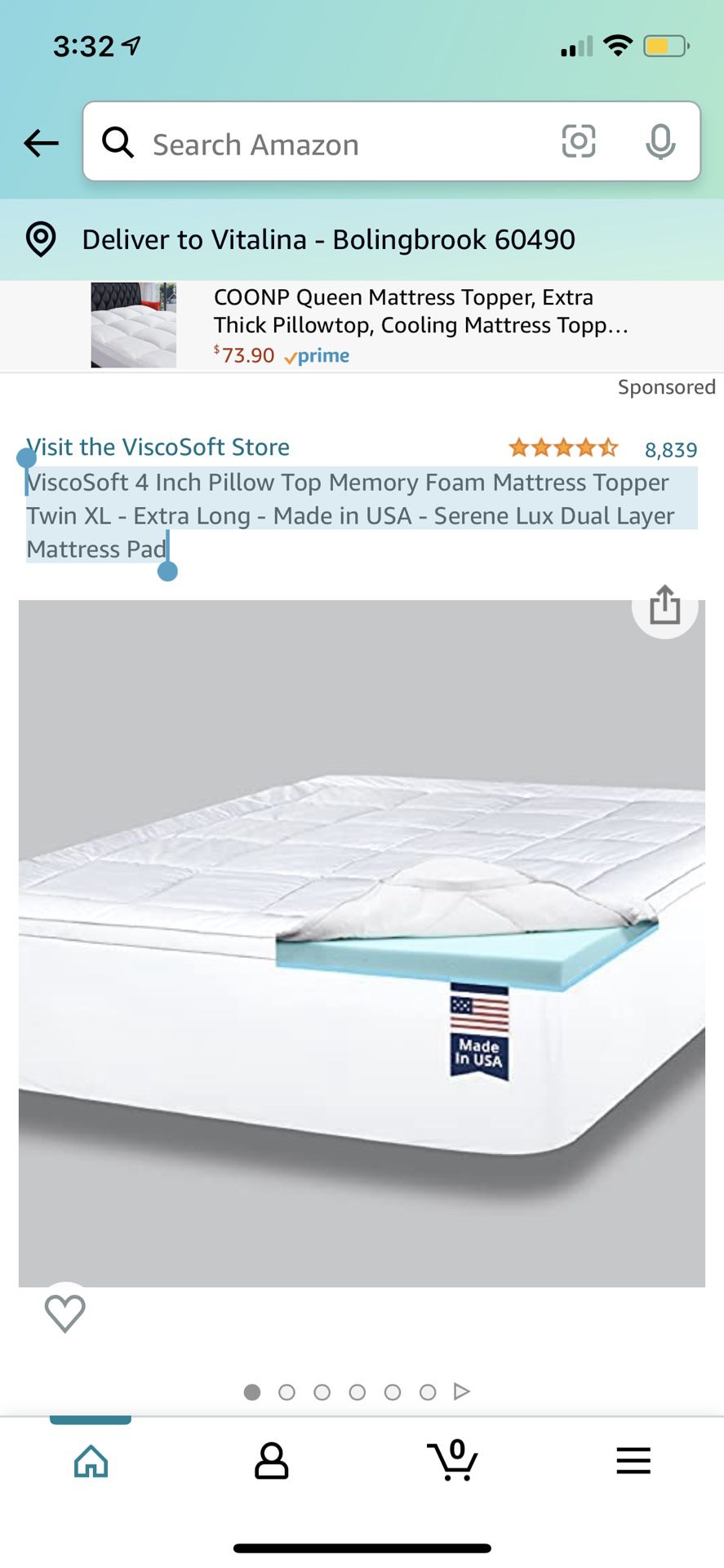 ViscoSoft 4 Inch Pillow Top Memory Foam Mattress Topper Twin XL - Extra Long - Made in USA - Serene Lux Dual Layer Mattress Pad