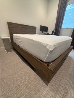 Wooden Queen Bed Set (includes Matteess, Frame with Storage Drawers & Chest/Dresser) OBO for today