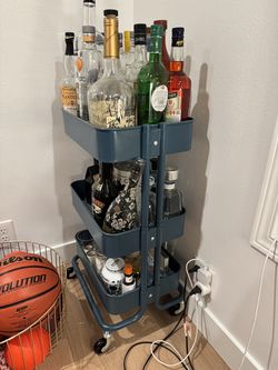 Blue 3-Tier Rolling Metal Utility Cart – Storage and Bar Cart