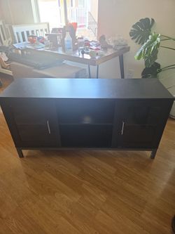 Black TV Stand with Cabinet Doors