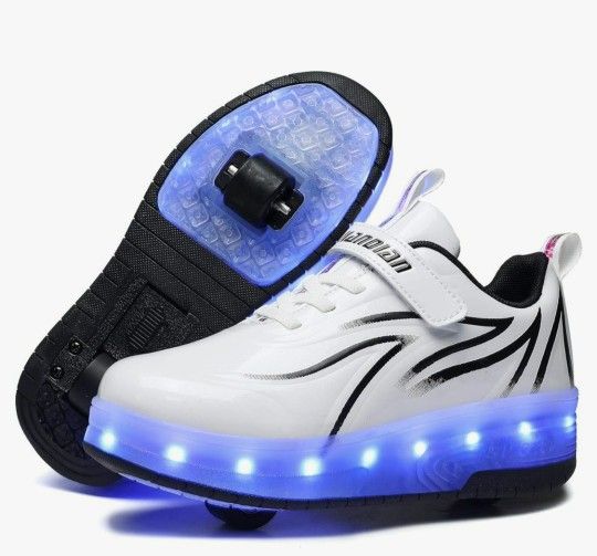 Pickup From LebnonTN 37087.Brand New Kids Shoes with Double Wheels Upgraded Kids Roller Shoes Retractable Wheels Skateboarding Shoes With Box 12.5siz