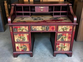 Custom Order Option: Antique Roll-Top Writer's Desk True Crime Lover Art Vintage Home Study Office Decor, Dark Academia (style#2 bloody)