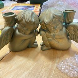Ceramic Angels cherubs candle Stick Holders