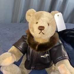 Vintage 1982 GUND Bialosky Jointed Teddy Bear, Aviator Pilot Bomber Jacket