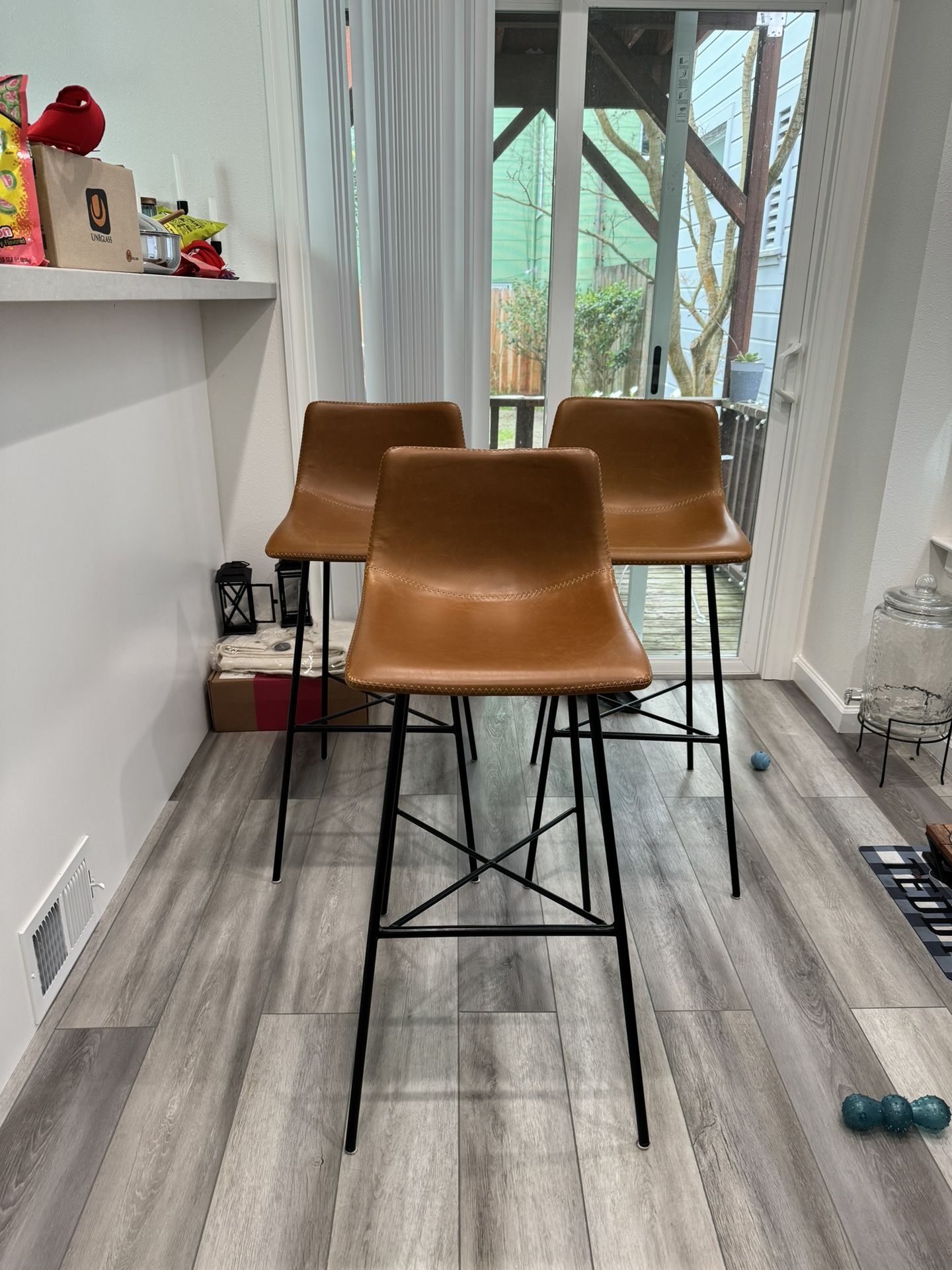 3 Faux Leather Bar Stools