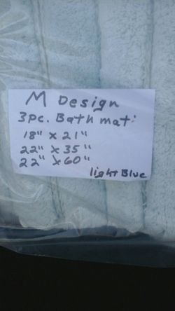 M Design 3pc Bath Mat set powder blue in color