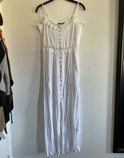 New Look White Cut Out Floral Lace Embroidered Trim Faux Button Up Maxi Dress