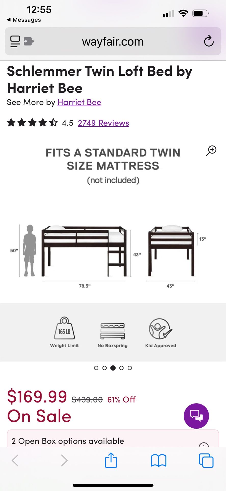 Brown Wood Junior Loft Twin Bed