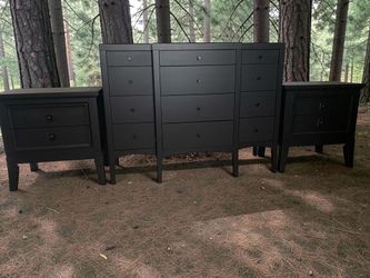 Large Ligna Dresser & Nightstands 3pc Bedroom Set Solid Wood Black Satin New