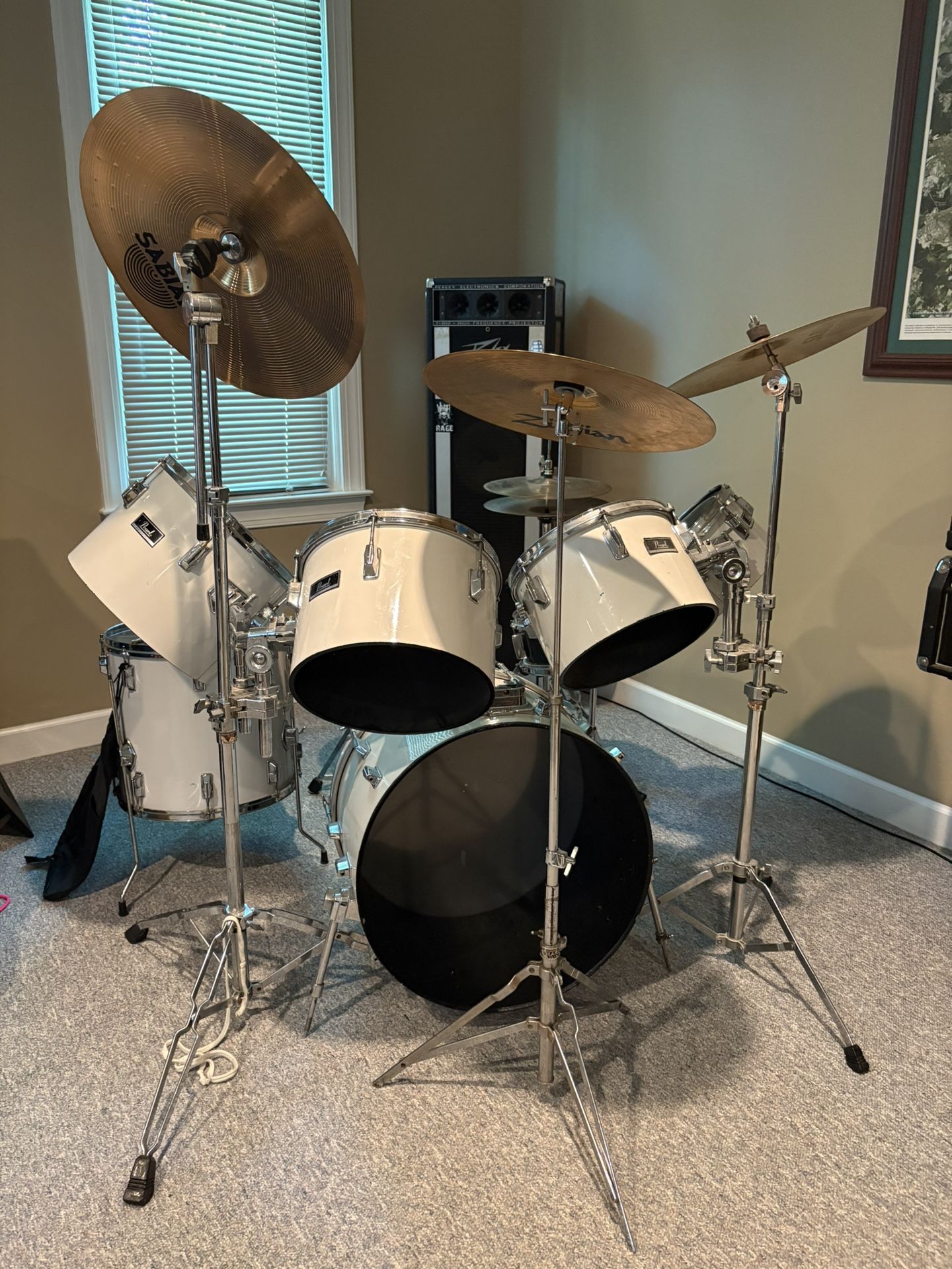 Pearl 7 Piece White Export Drum Set