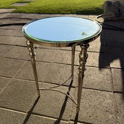 Round Mirror Stainless Steel End Table
