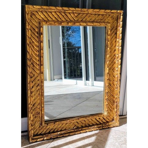 Vintage Large 25x31 Carved Wood Framed Mirror Wall Decor