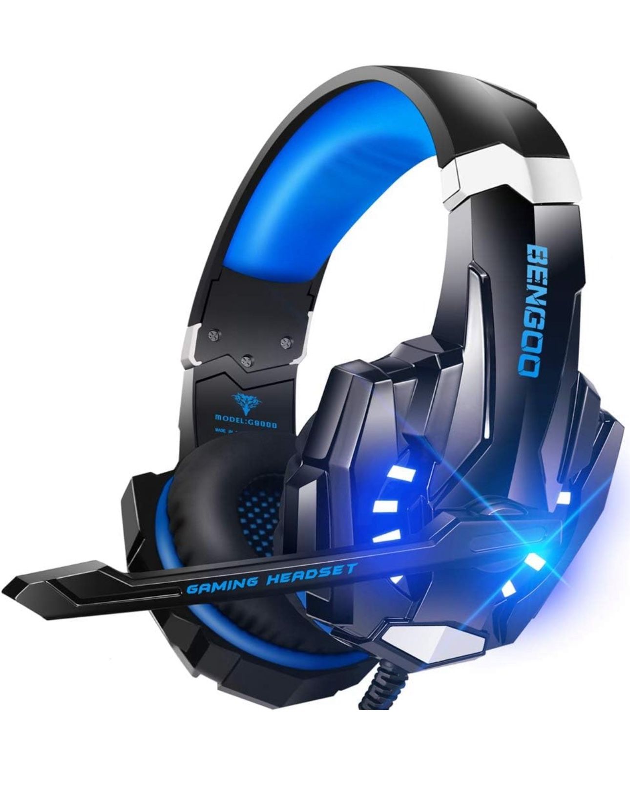 Stereo Gaming Headset for PS4 PC Xbox One PS5 Controller, Noise Cancelling Over Ear Headphones with Mic, LED Light, 7.1 Surround Sound, Soft Memory Ea
