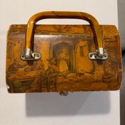 Vintage Leveys Hand-Painted Wooden Jewelry Box with Handle