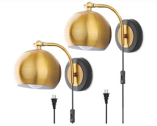 Gold Wall sconces Plug in Lighting Fixture, Use Standard E26 Bulbs, 2 Pack