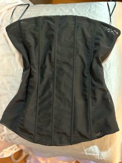 Missguided Black Mesh Boned Corset Top Size Large Strapless Bustier Back Zip
