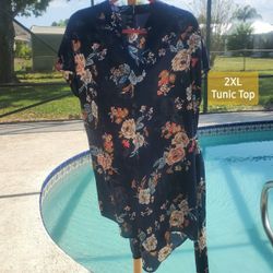Emory Rose 2XL Womens Tunic Floral Top with Waist Tie