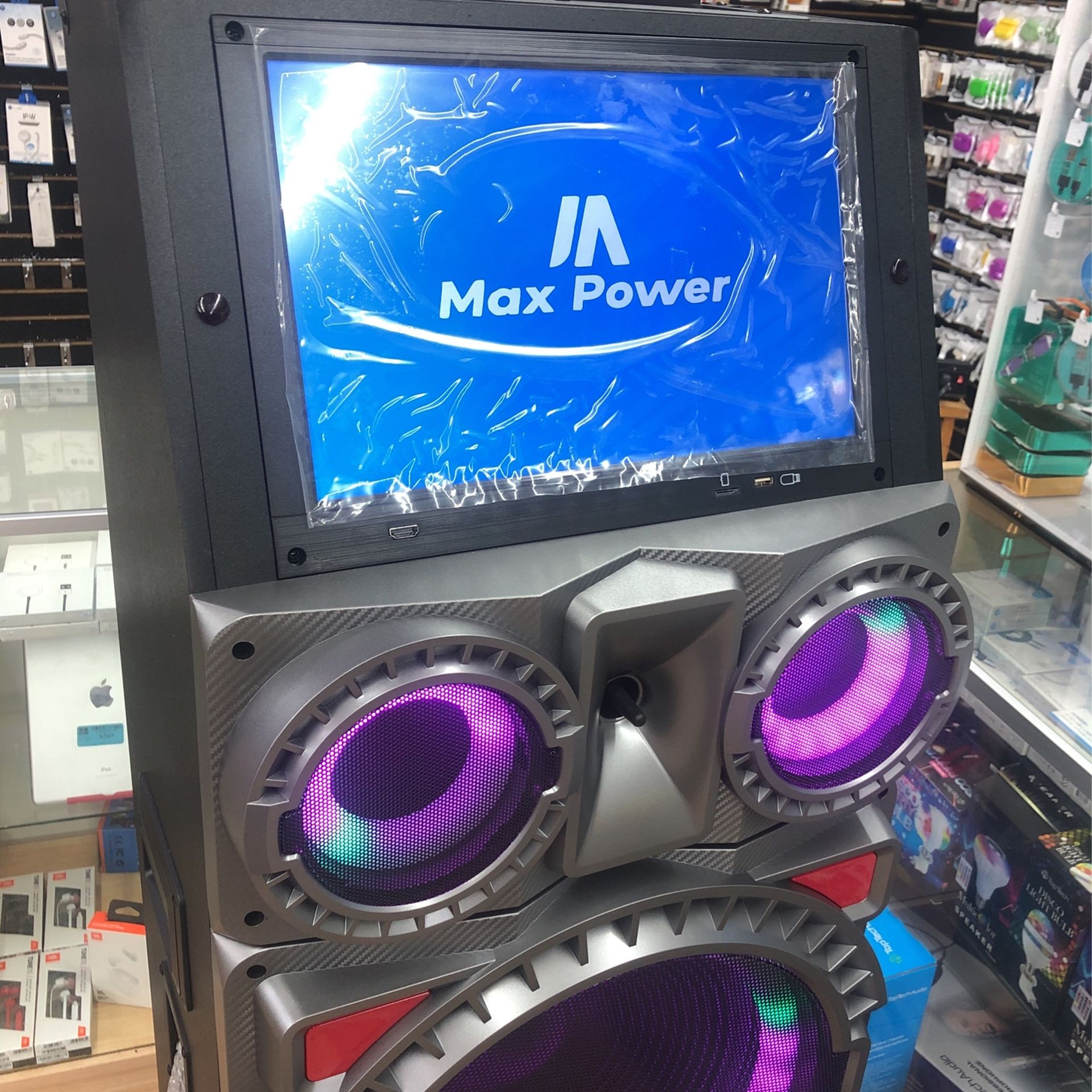 Max power 15”2 Woofer, Bluetooth Touch Screen Speaker 10000W New In Box With Microphone & Remote 