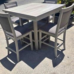 ✅️ 5 pc Wildon studio rustic natural tone,  finish wood and fabric counter height dining table set ✅️✅️