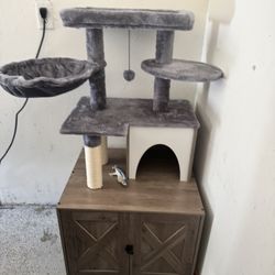 Cat Tree with Cabinet for Hidden Litter Box