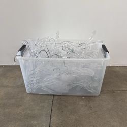 Bin With 35 Clear Plastic Hangers (approximately)
