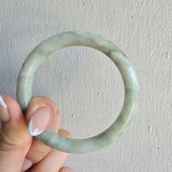All Natural Grade A Light Green Round  Jadeite Bangle 54.9