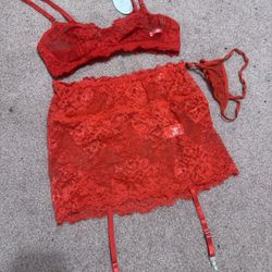 New Small Red Lace Lingerie Set Skirt 