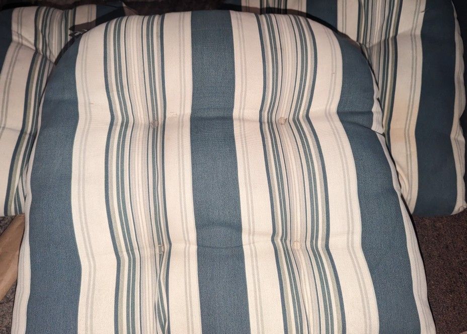 (SET OF 3) AMERICAN MILLS19" x 19"BLUE/GREEN STRIPED SEAT CUSHIONS for