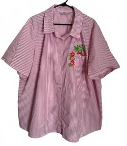 Quacker Factory by Jeanne Bice QVC Women's Blouse Size 3X Stripes Tropical Pink