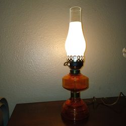 Antique orange cape cod oil lamp converted to electric