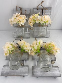 Besuerte Rustic Wall Decor Set of Two Mason Jar Sconces, Grey (4-Pack) For Sale $34.00 NEW