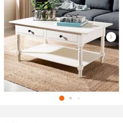 SAFAVIEH Boris 42 in. 2-Drawer White/Cream Wood Coffee Table 