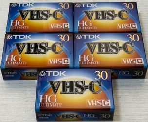 Lot 5 TDK VHS-C 30 HG Ultimate Camcorder Video Cassette Tapes NEW / SEALED