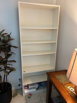 (2) white ikea book shelves