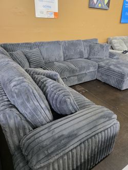 STORE CLOSING SALE - Corduroy Sectional with Pull Out Ottoman