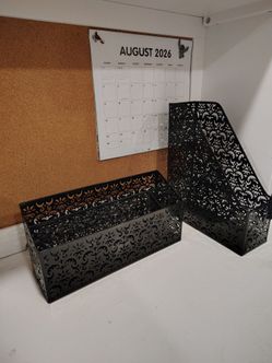 Black Metal Floral Desk Organizer Set
