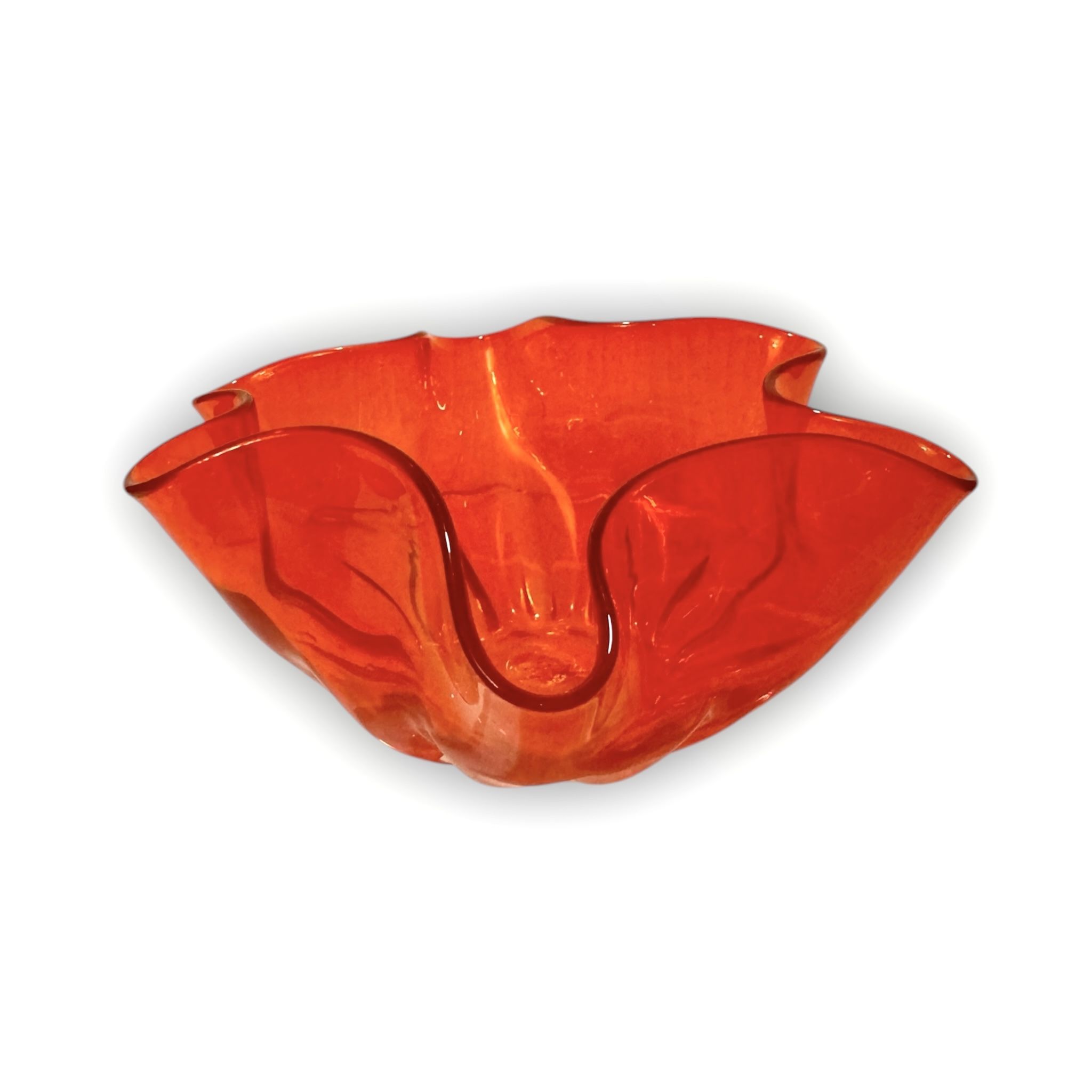 Vintage Orange Kreiss Art Ruffled Glass Candy Dish Bowl