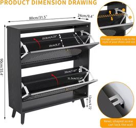 🥨Shoe Storage Cabinet for Entryway with 2 Flip Drawers, Narrow Wood Shoe Cabinet with Fluted Panel, Freestanding Hidden Shoe Organizer for Foyer, Hal