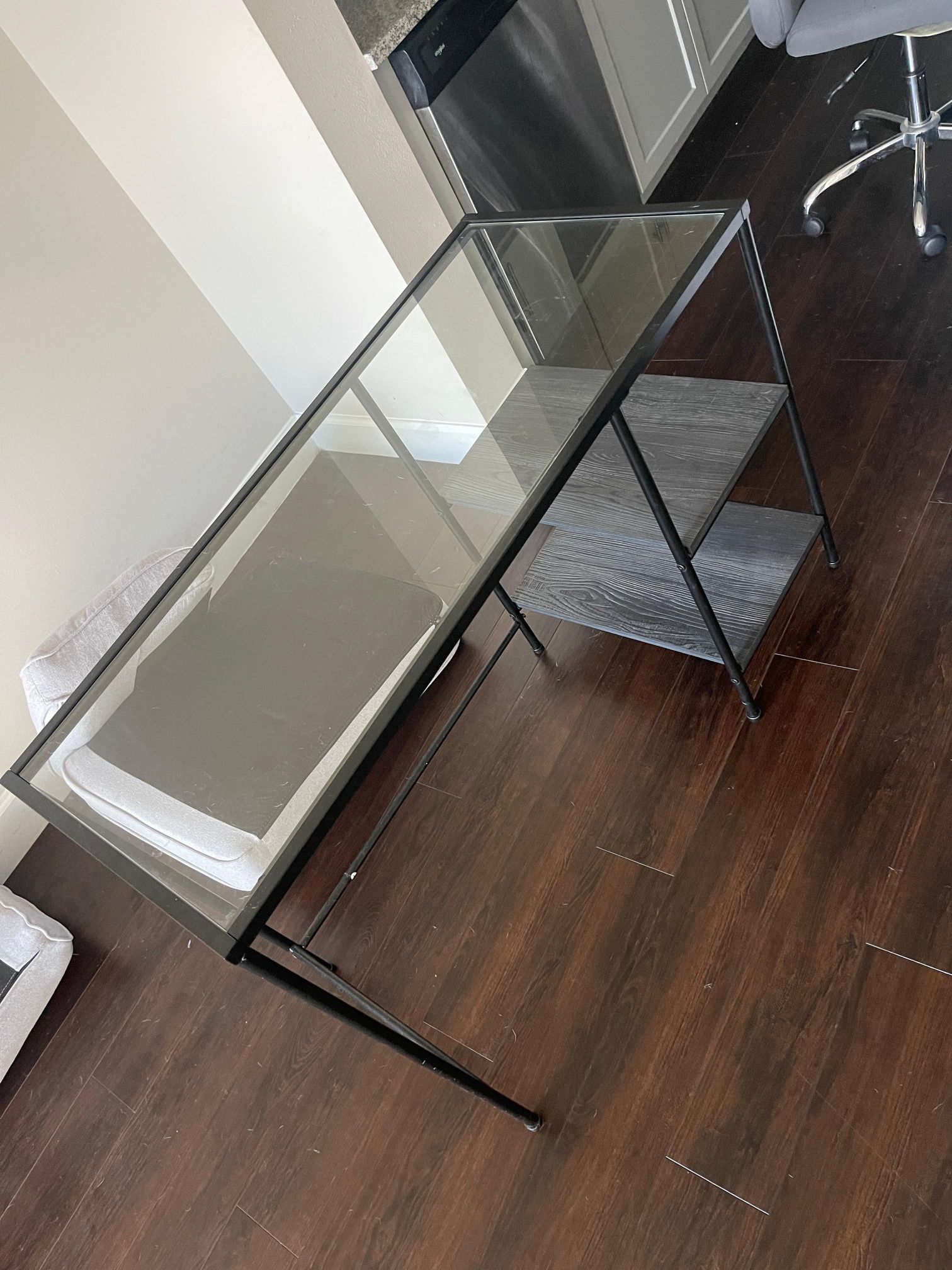 Glass-Top Desk with Shelving – Modern & Minimalist