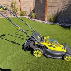Ryobi 16" Cordless Lawn Mower And Trimmer With Battery And Charger 