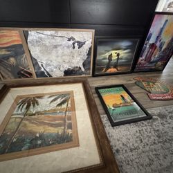 Lot of 7 Framed Canvas & Prints – Eclectic Wall Art Bundle