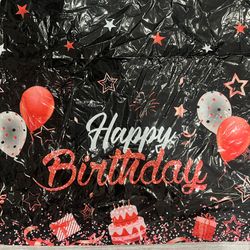 Happy Birthday Red And Black 2 Table Clothes 107x53 With 15 Year Old Balloons