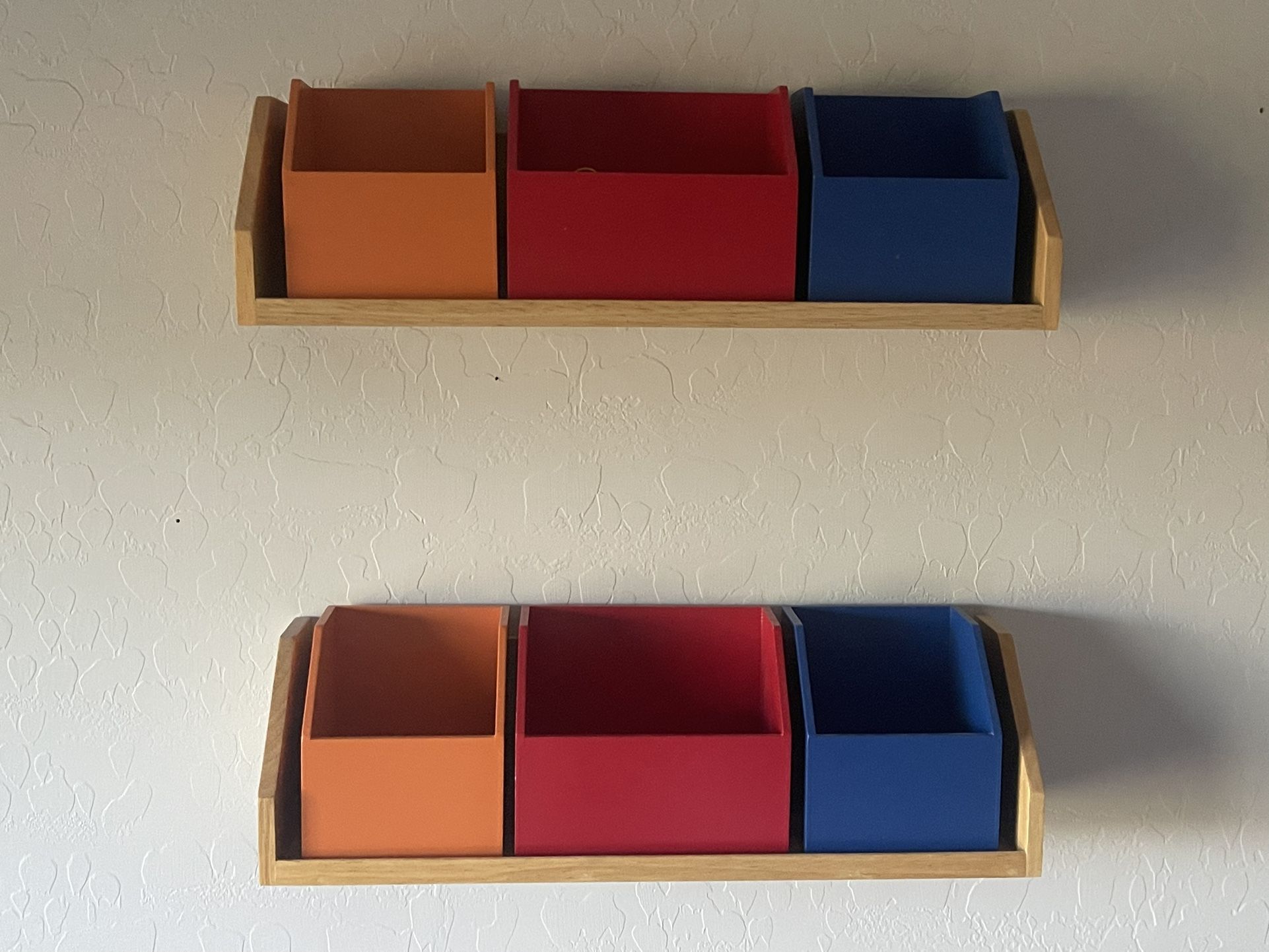 (2) Matching Shelves With Organizer Bins & Picture/Ribbon Frame With Bands