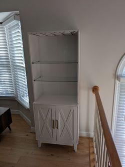 White Bar Cabinet with Glass Shelves