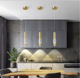 Set of 3 Golden Modern Kitchen Island Light Fixture White Pendant Light Ceiling Hanging Light Dimmable LED