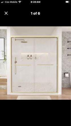56 in. - 60 in. W x 76 in. H Sliding Framed Shower Door in Brushed Gold