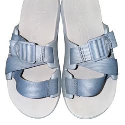 Chaco Chillos Slides Sandals Women Size 7 Blue Grey Slip On Adjustable PRE-OWED